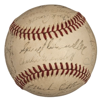 1943 World Champion New York Yankees Team Signed Baseball With (29) Signatures